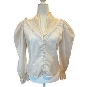 Vintage 70s Jessica’s Gunnies Sax White Victorian Blouse Button Down Cotton